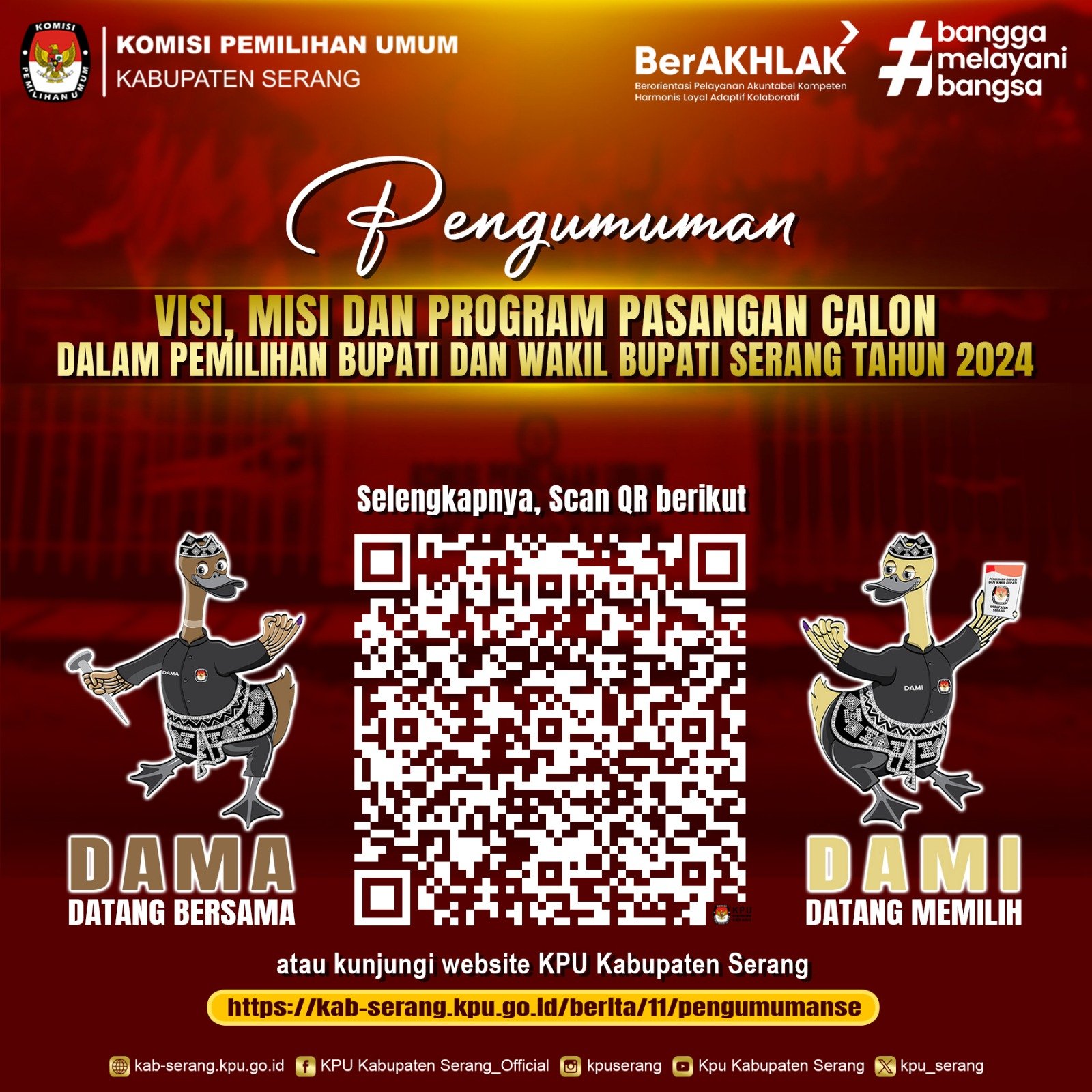KPU Kabupaten Serang Umumkan Visi, Misi, dan Program Pasangan Calon Bupati untuk Pilkada 2024